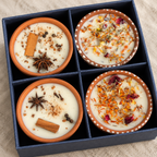 Floral and Spice Terracotta Candle Gift Box, Set of 4, close-up of the wax top