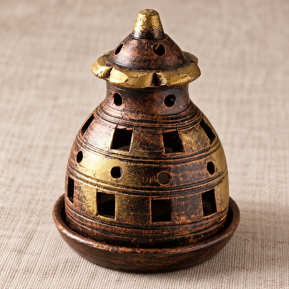 Gumbad: Terracotta Dome Tea Light Lamp, 7 in