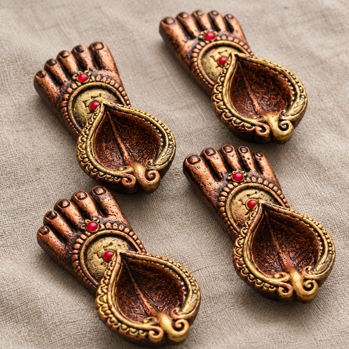 Lakshmi Charan: Footprint Terracotta Diyas, Set of 4 or 2