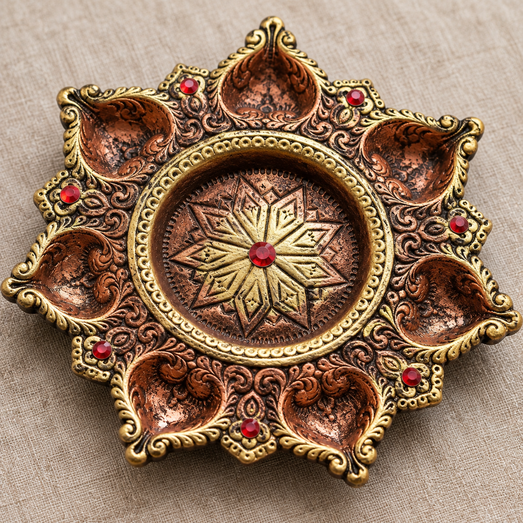 Saptadeep: 7-Diya Terracotta Plate, 9 in