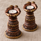 Anjali: Open Hands Terracotta Tea Light Stands, Set of 2