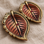 Ashwattha: Large Peepal Leaf Terracotta Diyas, 6 in, Set of 2