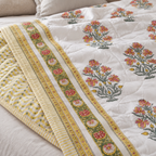 Orange Floral Dohar, close-up of the print, border and reverse