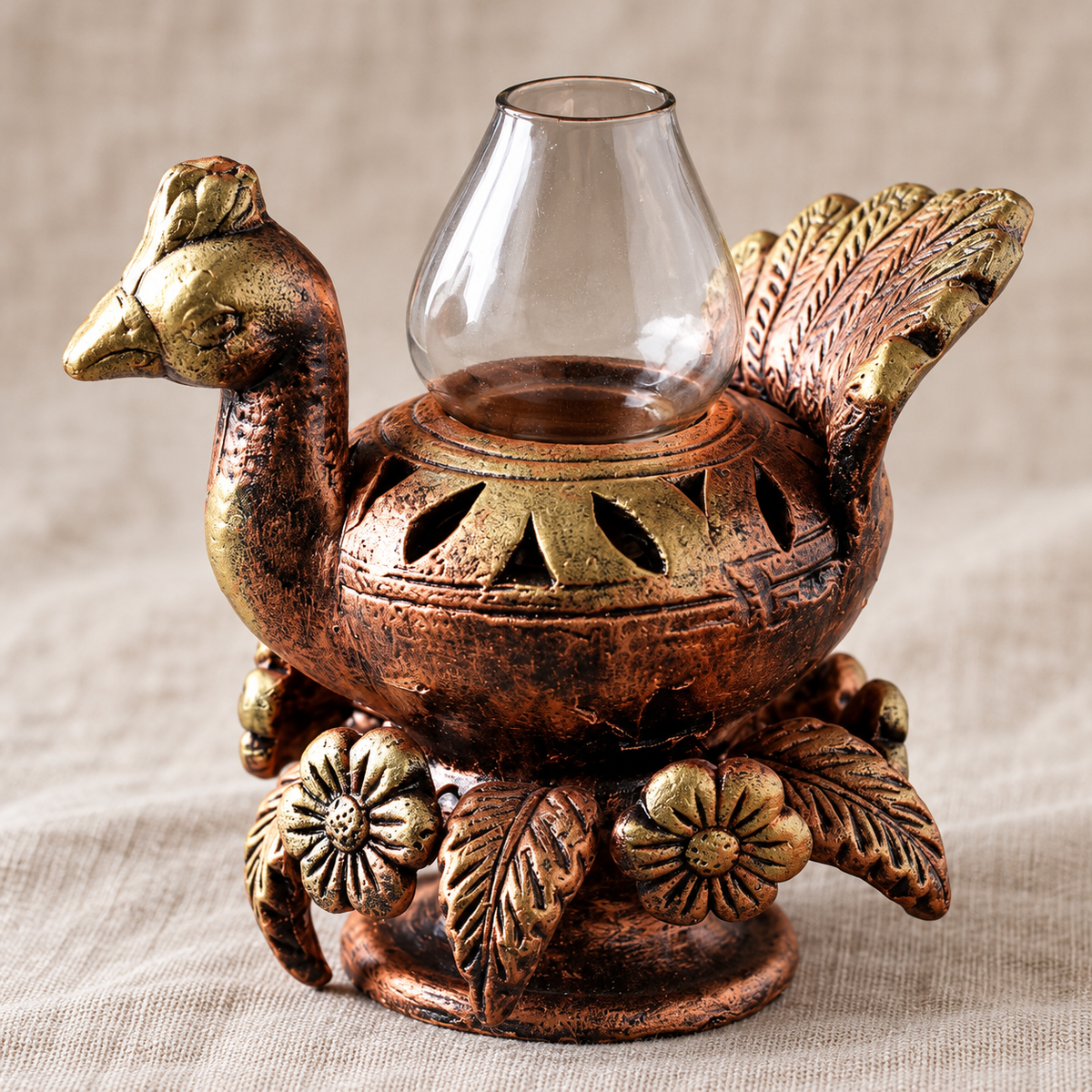 Mayur Jyot: Peacock Terracotta Akhand Diya with Glass Top