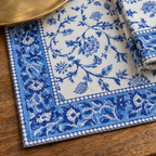 Blue Vine Floral Placemat and Napkin Set of 12, close-up of the print and border