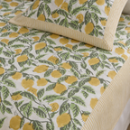 Lemon Print Bedsheet Set, close-up of the print, border and pillow cover
