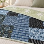 Blue Patchwork Dohar, close-up of the print, border and reverse