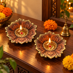 Pankaj: Large Lotus Terracotta Diya, Set of 2 or Single