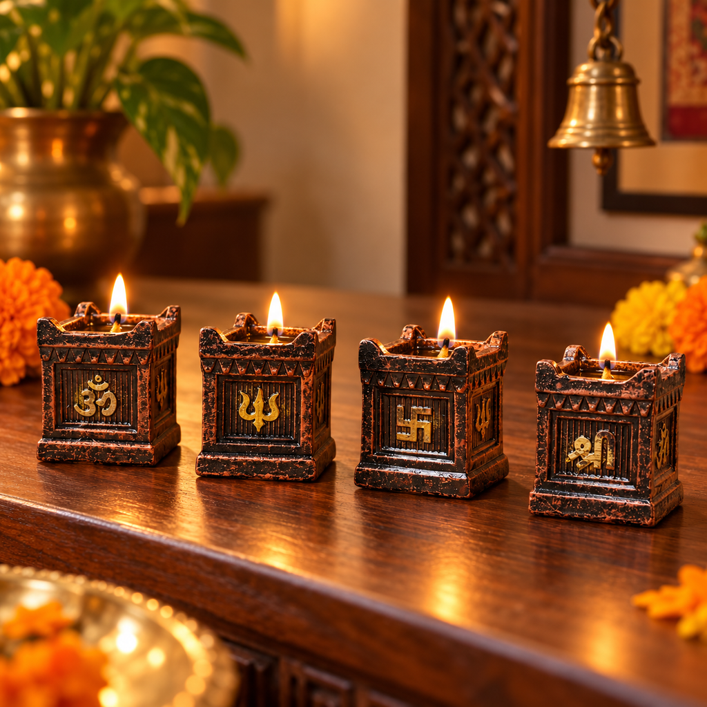 Tulsi: Tulsi Vrindavan Terracotta Diyas, Set of 4 or 2