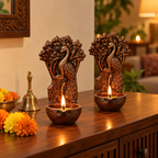 Kalpavriksh: Tree Peacock Terracotta Diya Stands, Set