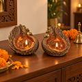 Mor Pankh: Large Peacock Terracotta Diya, 7.5 in, Set of 2 or Single