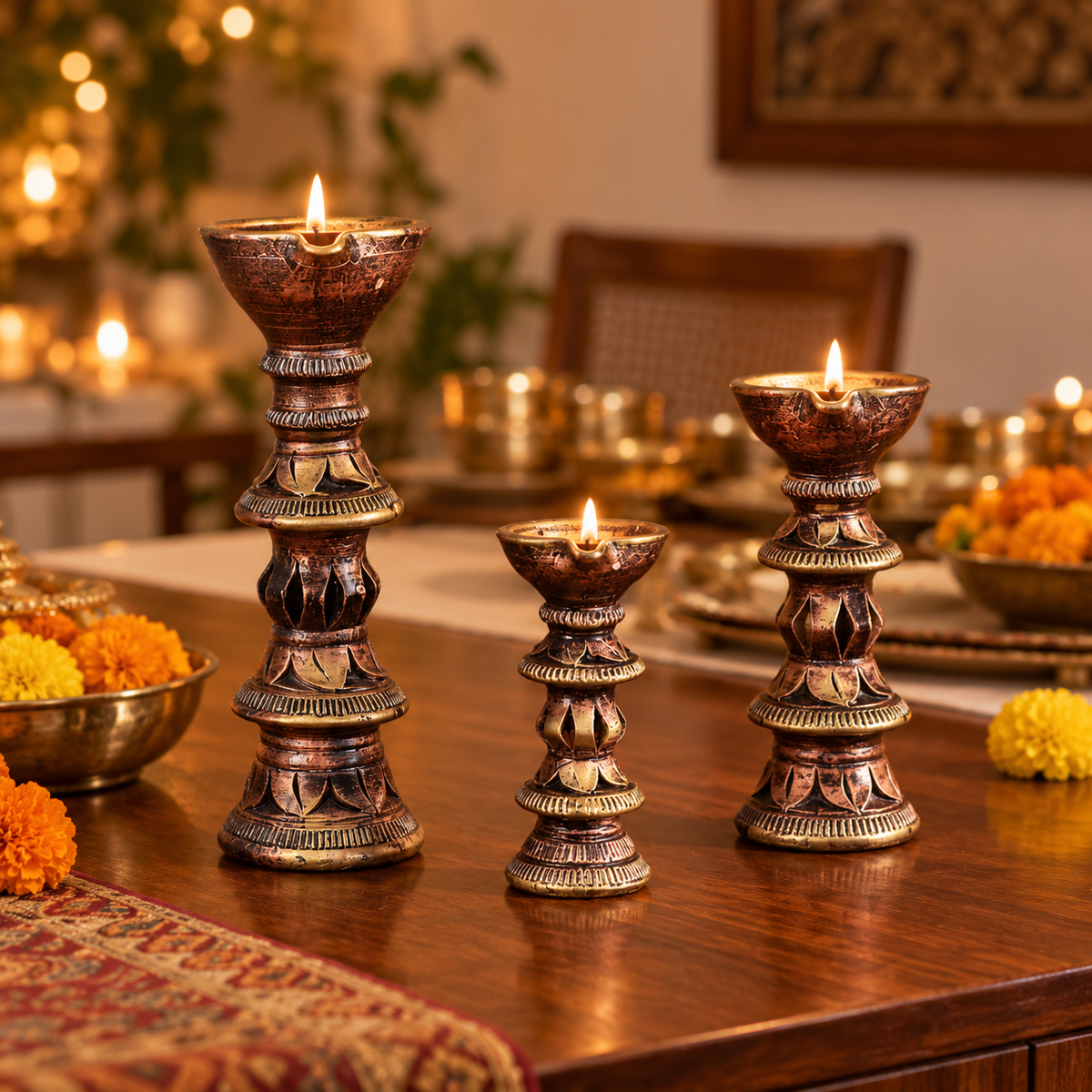 Stambh: Terracotta Pillar Candle Stands, Set of 3