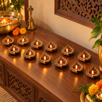 Peepal: Peepal Leaf Terracotta Diyas, Set of 12 or 8