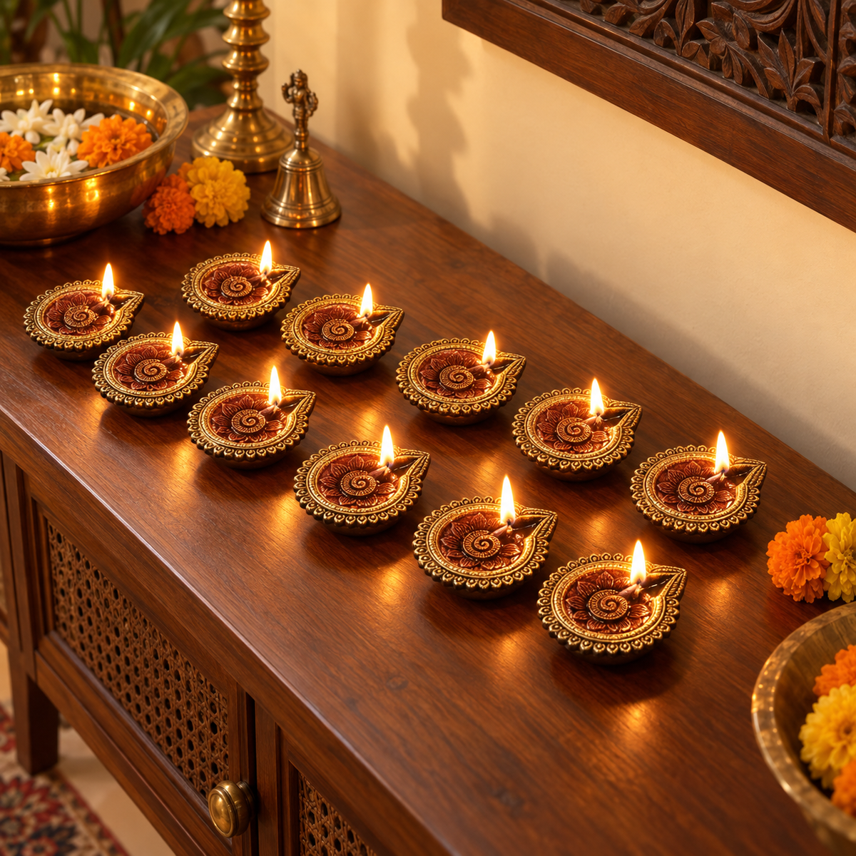 Lehar: Curved Terracotta Diyas, Set of 12 or 8