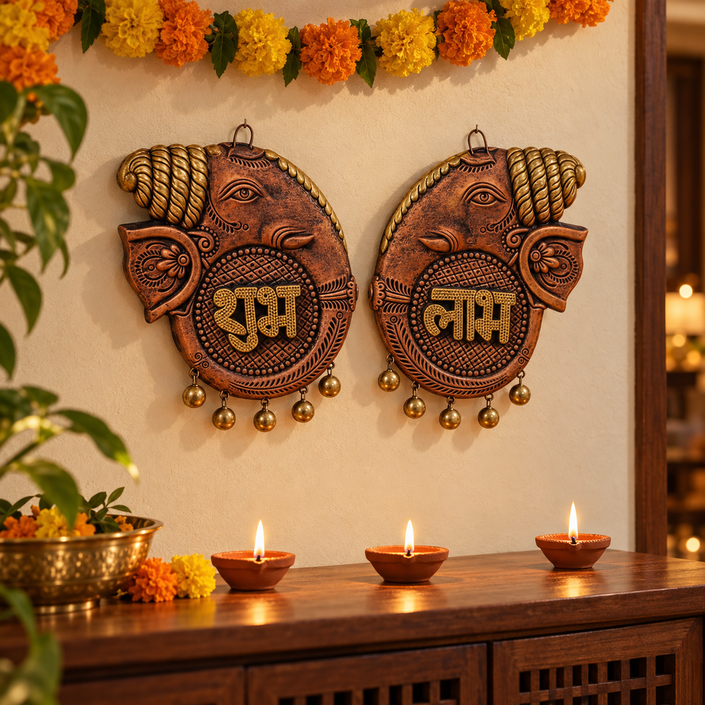 Gajmukh: Elephant Shubh Labh Terracotta Hangings