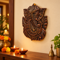 Vinayak: Ganesha Leaf Terracotta Wall Plate, 9 in