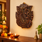 Vinayak: Ganesha Leaf Terracotta Wall Plate, 9 in