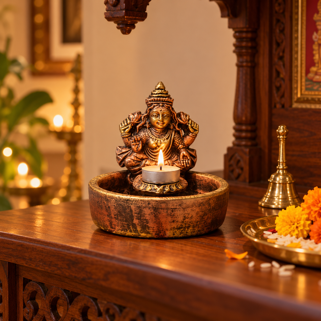 Shri: Lakshmi Terracotta Bowl Diya, 4 in