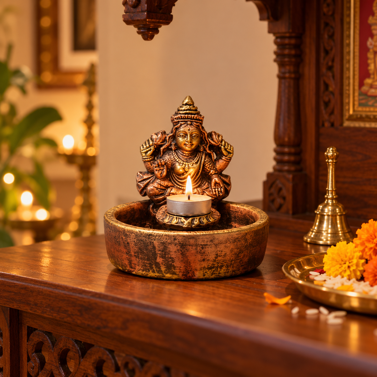 Shri: Lakshmi Terracotta Bowl Diya, 4 in