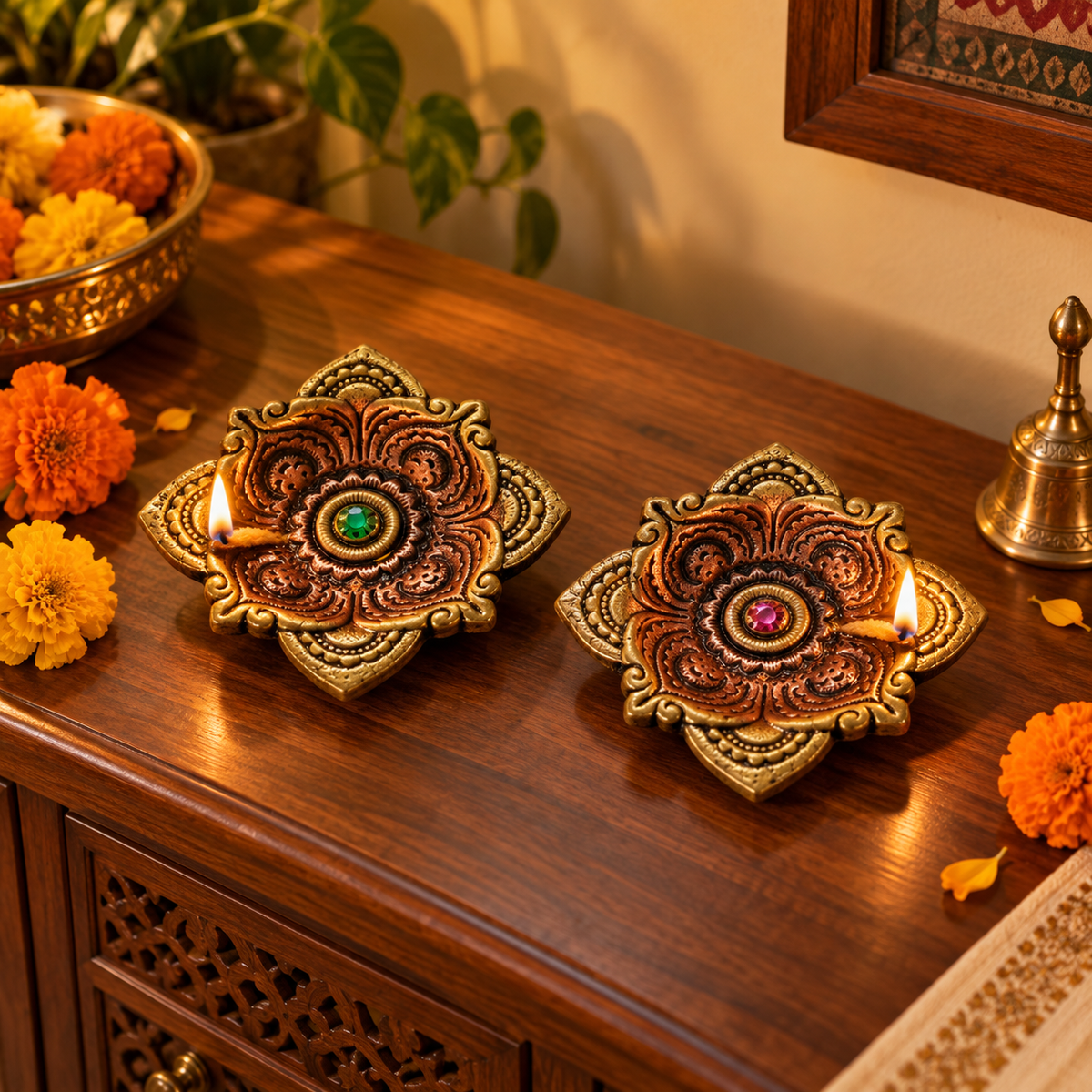 Chaukor: Large Square Terracotta Diyas, 5.5 in, Set of 2