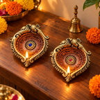 Gajraj: Large Elephant Terracotta Diyas, 6 in, Set of 2