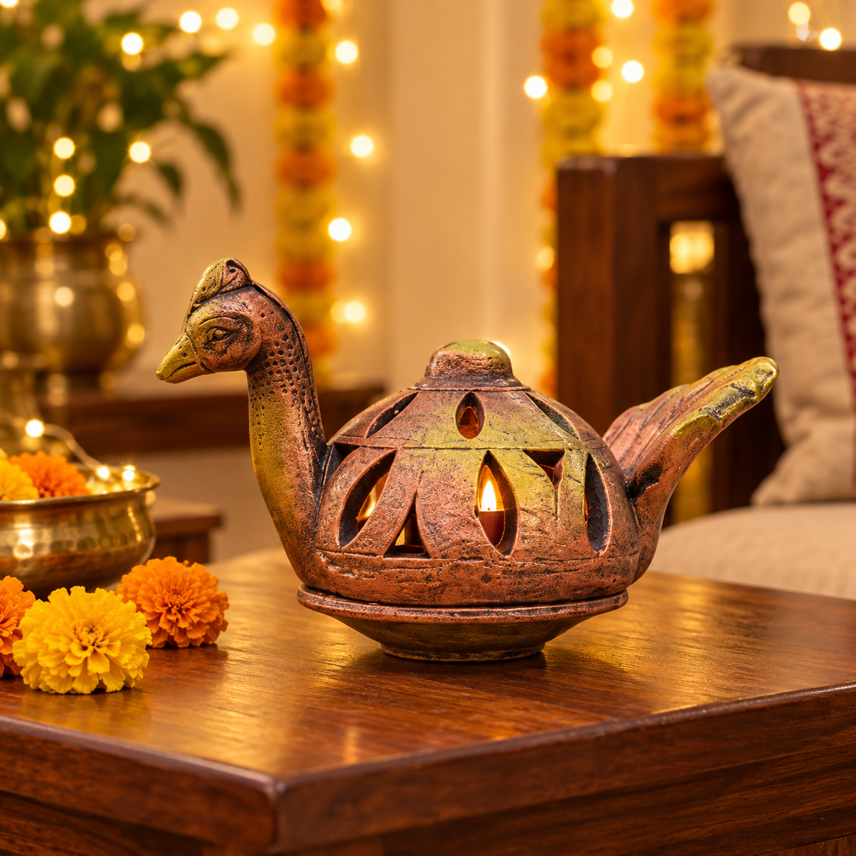 Mor Deepak: Peacock Terracotta Tea Light Lamp