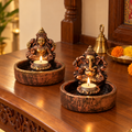 Ashirwad: Lakshmi and Ganesha Terracotta Bowl Diyas, Set of 2