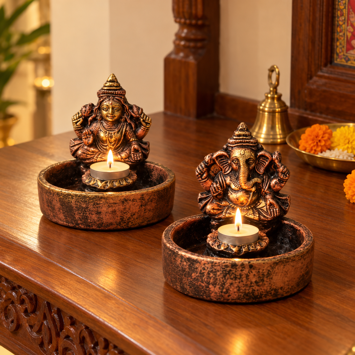 Ashirwad: Lakshmi and Ganesha Terracotta Bowl Diyas, Set of 2