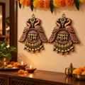 Mayur Yugal: Double Peacock Shubh Labh Terracotta Hangings