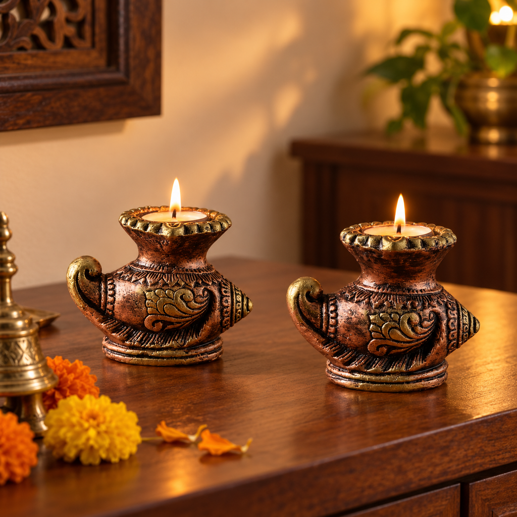 Shankhnaad: Conch Terracotta Diyas, Set of 2