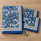 Indigo Blue Floral Bedsheet Set, folded with its pillow covers
