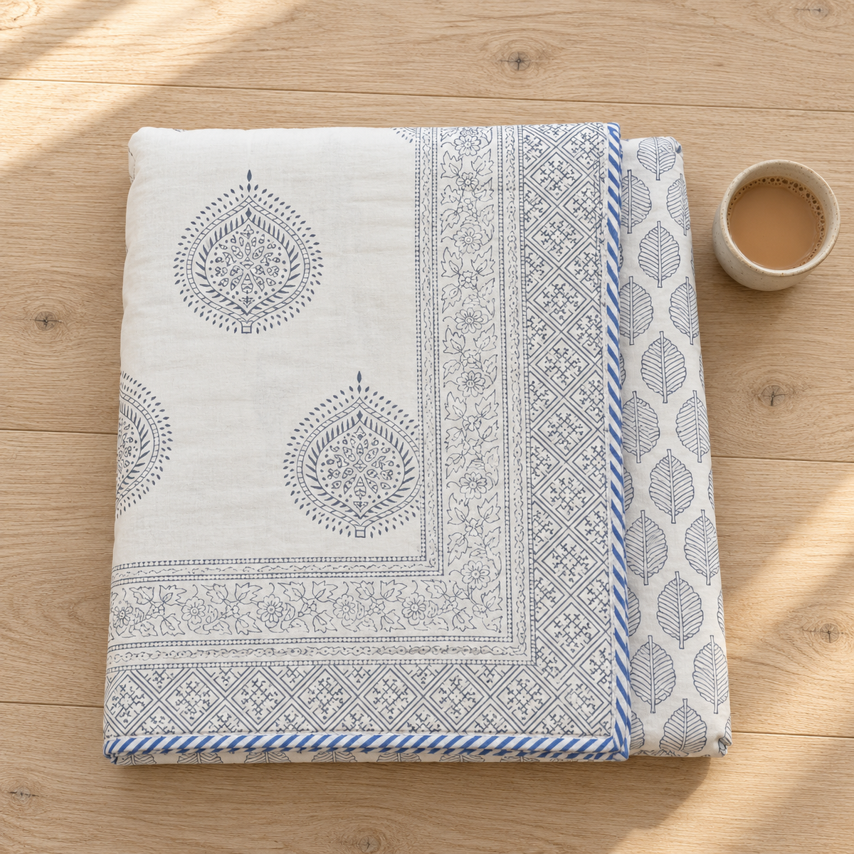 Grey Paisley Medallion Dohar, folded, seen from above