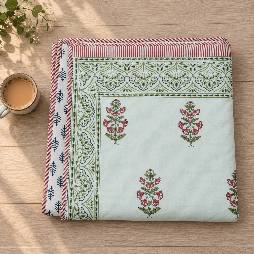 Pink Floral Buta Dohar, folded, seen from above