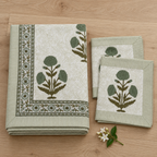 Sage Green Floral Bedsheet Set, folded with its pillow covers