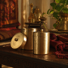 Moradabad Hammered Pure Brass Dabba, Large