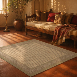 Aqua Green Hand Block-Printed Cotton Floor Rug, The Woven Floor. Handmade in India by House of Taraasha.