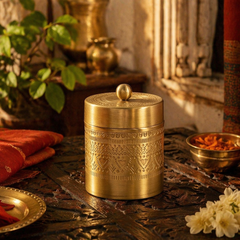Moradabad Floral-Etched Pure Brass Dabba