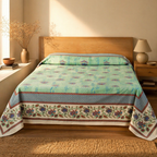 Firozi Bagh: Hand Block-Printed Cotton Bed Cover, 90 x 108 in, The Linen Room. Handmade in India by House of Taraasha.