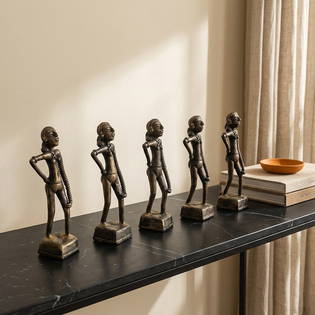 Nartaki — Mohenjo-daro Dancing Girl Statue in Dhokra Brass in a modern home