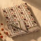 Bel Bagh: Hand Block-Printed Cotton Bedsheet, King Size with 2 Pillow Covers, The Linen Room. Handmade in India by House of Taraasha.