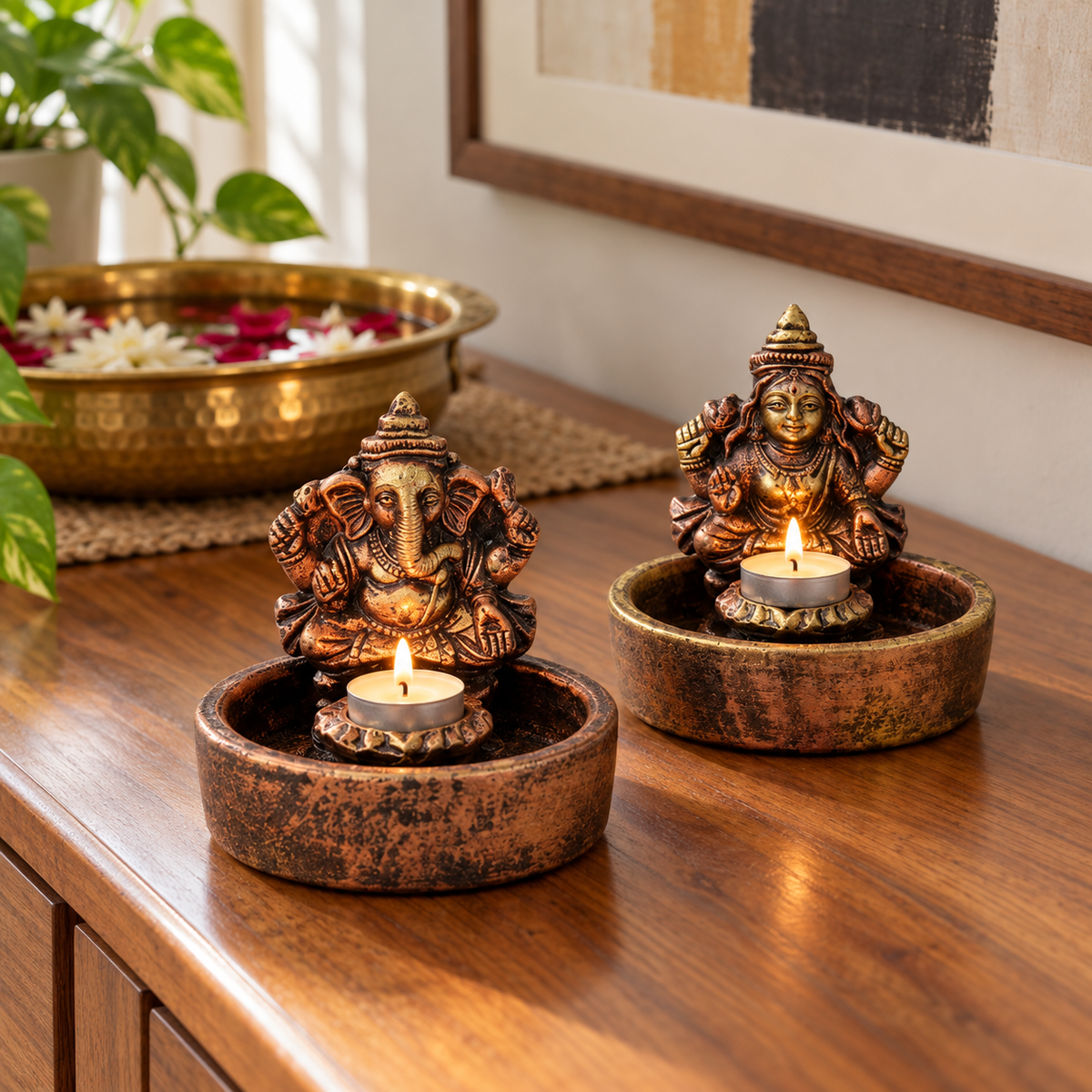 Ashirwad: Lakshmi and Ganesha Terracotta Bowl Diyas, Set of 2