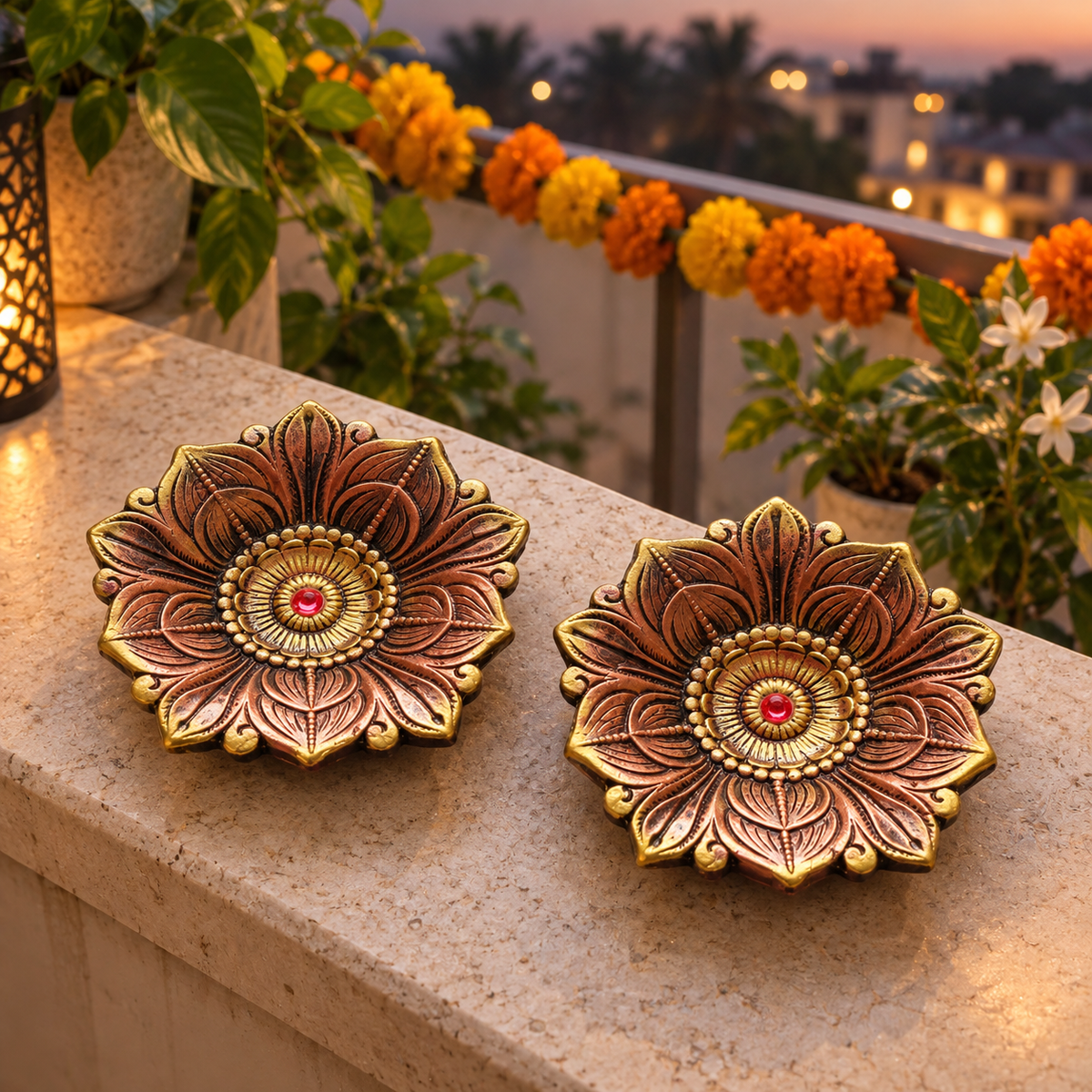 Pankaj: Large Lotus Terracotta Diya, Set of 2 or Single