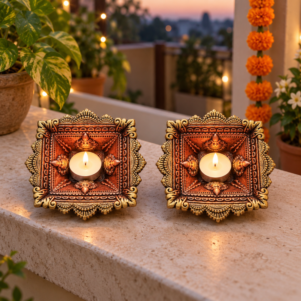 Chaumukh: Large Four-Wick Terracotta Diya, Set of 2 or Single