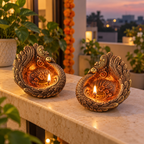 Mor Pankh: Large Peacock Terracotta Diya, 7.5 in, Set of 2 or Single