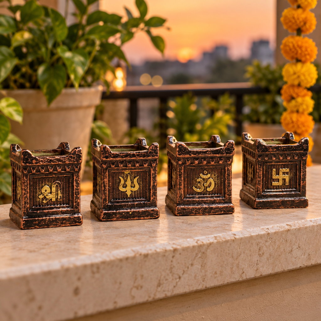 Tulsi: Tulsi Vrindavan Terracotta Diyas, Set of 4 or 2