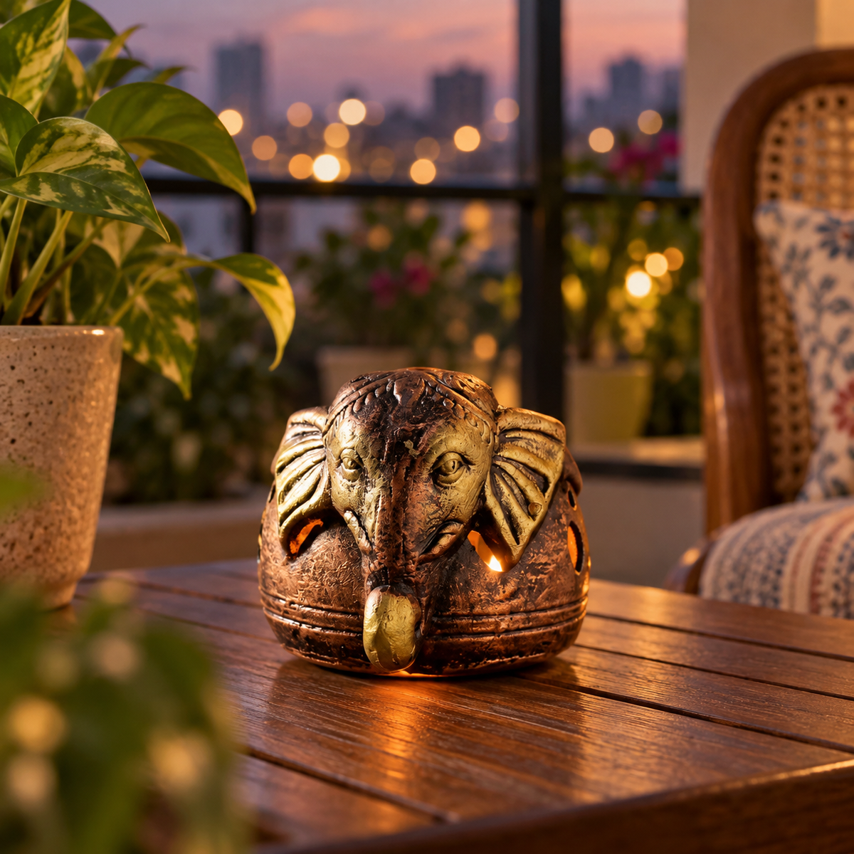 Gajanan: Elephant Terracotta Tea Light Lamp