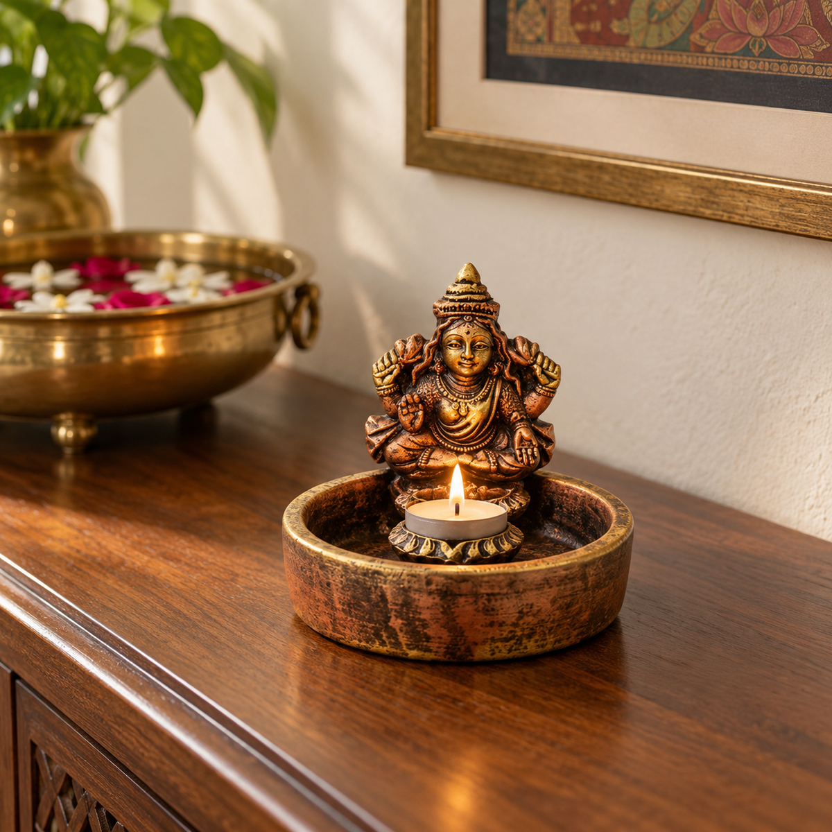 Shri: Lakshmi Terracotta Bowl Diya, 4 in