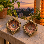 Gajraj: Large Elephant Terracotta Diyas, 6 in, Set of 2