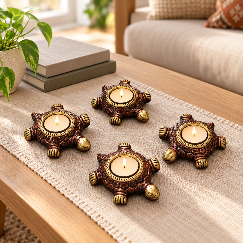 Kachhua: Tortoise Terracotta Tea Light Holders, Set of 4 or 2