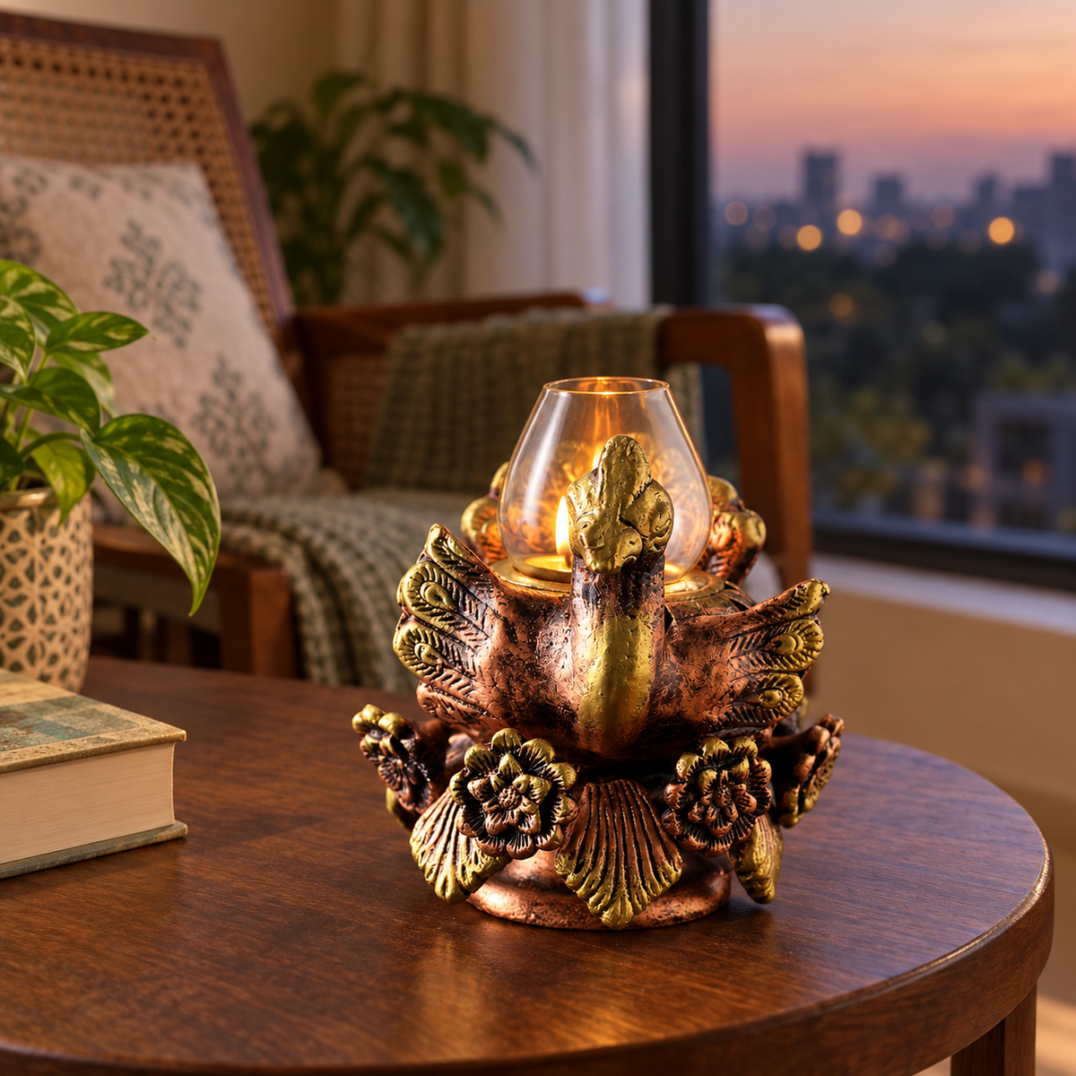 Pushpak: Winged Terracotta Akhand Diya with Glass Top